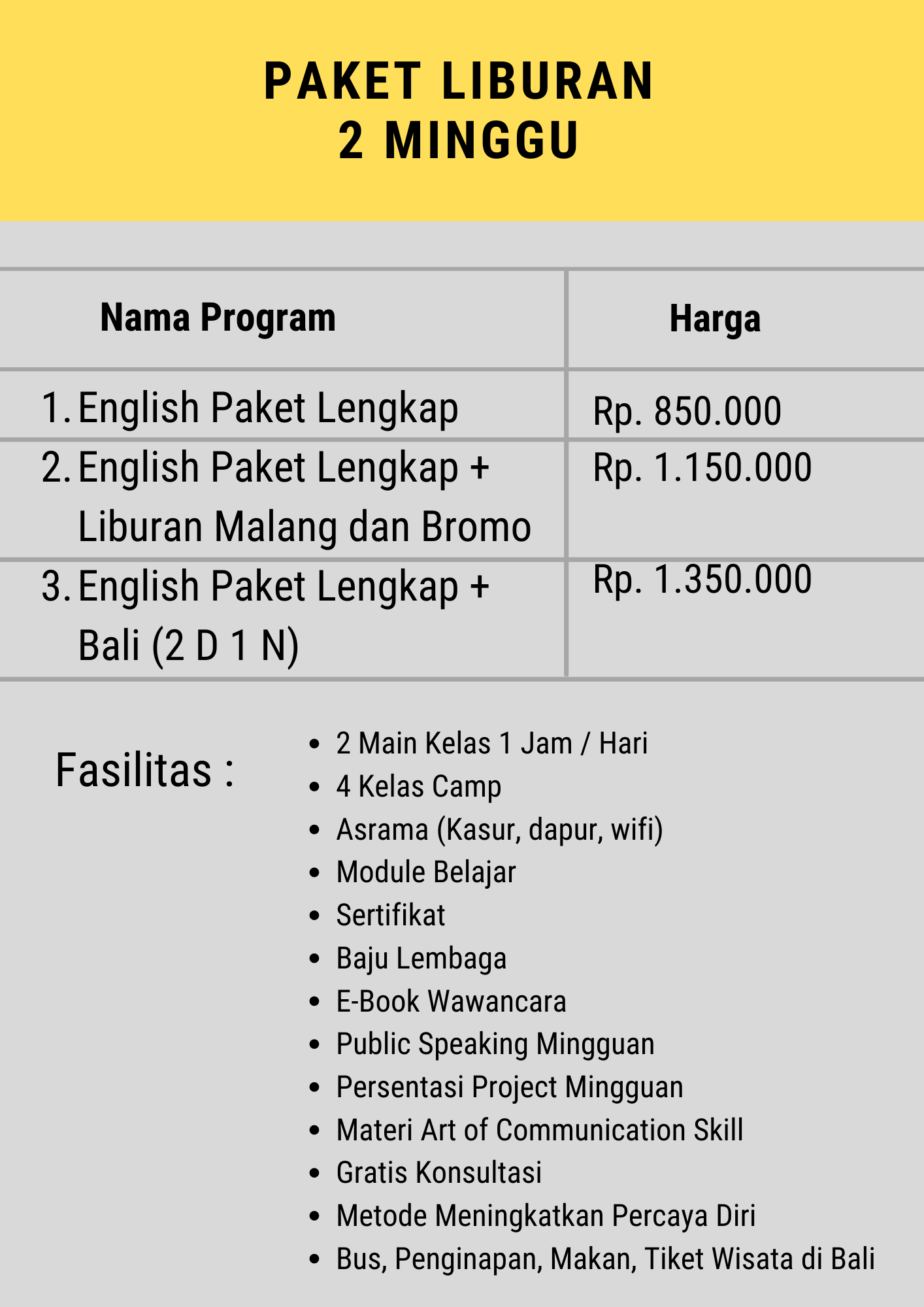 Program Liburan Terbaik dan Murah Kampung Inggris Pare